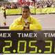 Athletics - Flora London Marathon 2002 - 14/4/02 Khalid Khannouchi poses with his record-breaking time